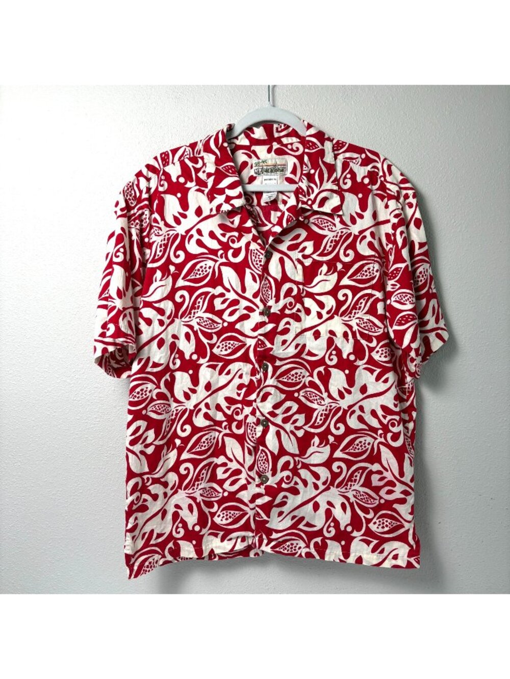 Patagonia Pataloha Hawaiian Shirt Mens L Red White Organic Cotton Button Vintage